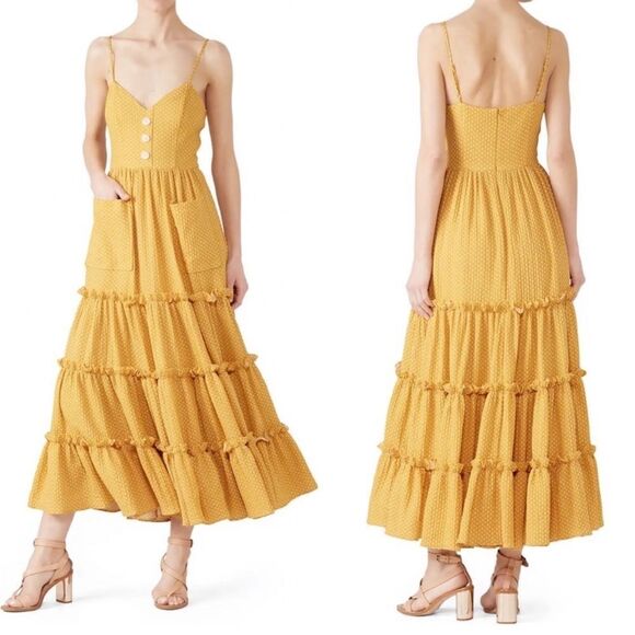 TALULAH La Maison Dress Cotton Midi White Polka Dots  Yellow Size XS - Picture 3 of 14